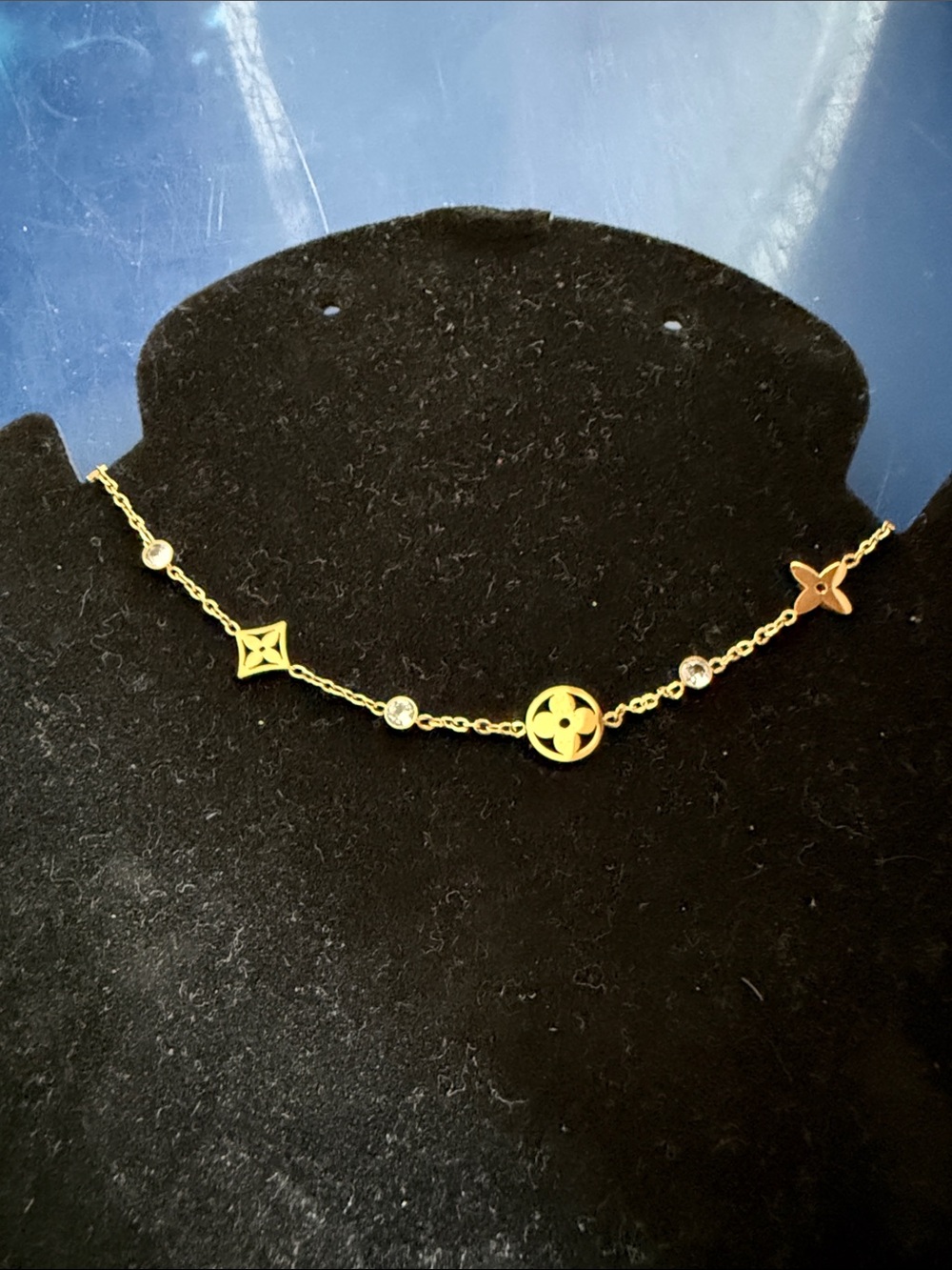 Fashion Jewelry Gold-Tone Floral Charm Bracelet with Crystal Accents